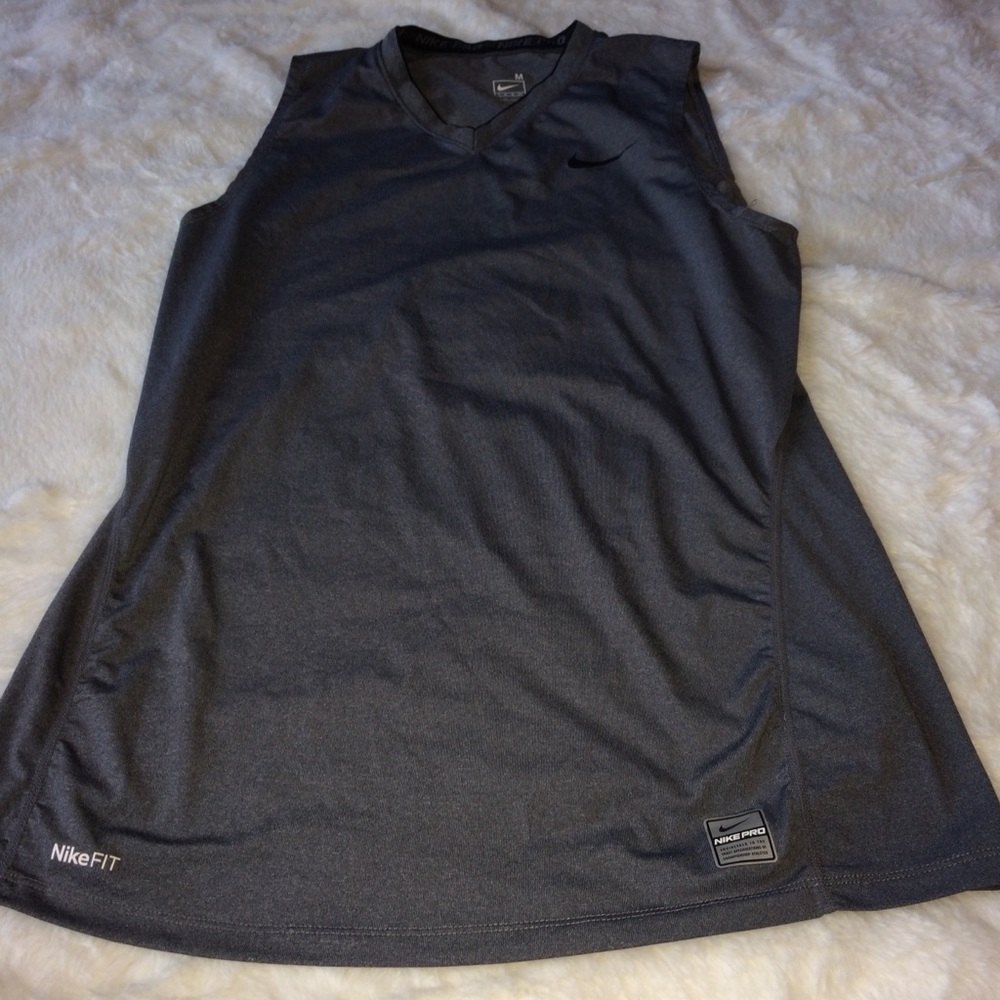 M NIKE PRO V-NECK DRYFIT TANK TOP LADIES CHARCOAL